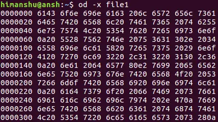 odコマンドはファイルを8進形式に変換します。