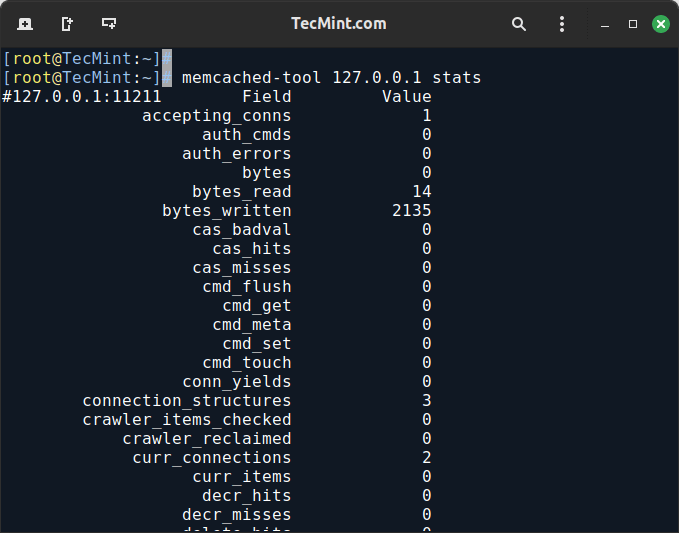 Memcached の実行ステータスを確認する