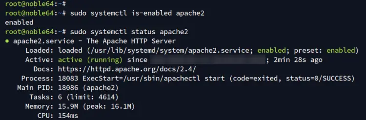 apache2をチェックする