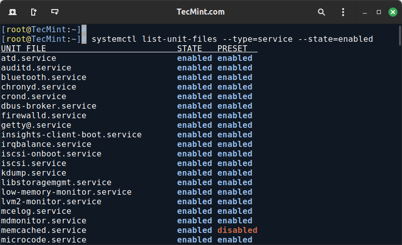 有効なサービスの一覧