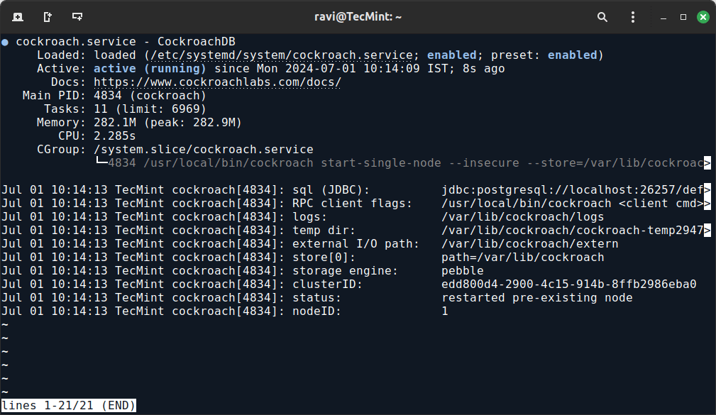 CockroachDB ステータスの確認