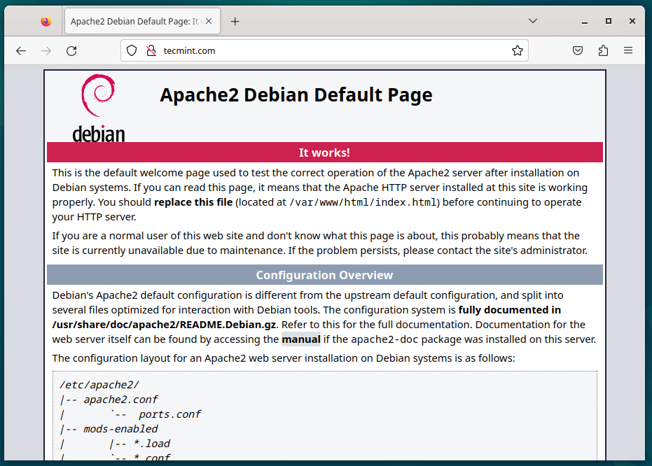 Apache ページを確認する