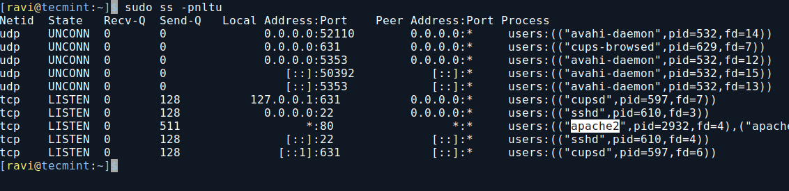 Apache リスニング ポートを確認する