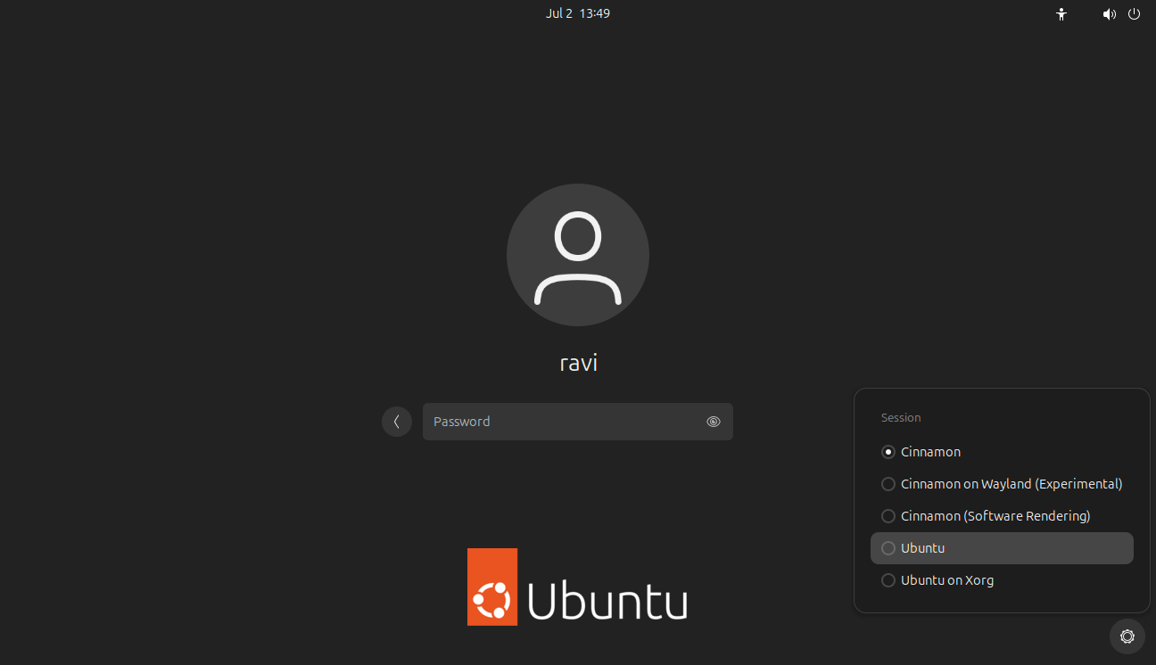 Ubuntuデスクトップオプションを選択